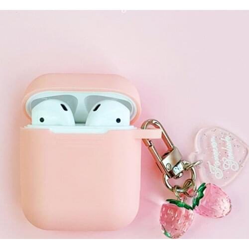 Cute Korean Crystal Strawberry Case for Apple Airpods 1 2 Case Bluetooth Earphone Cover Accessories Cherry Dog Flower Key Ring