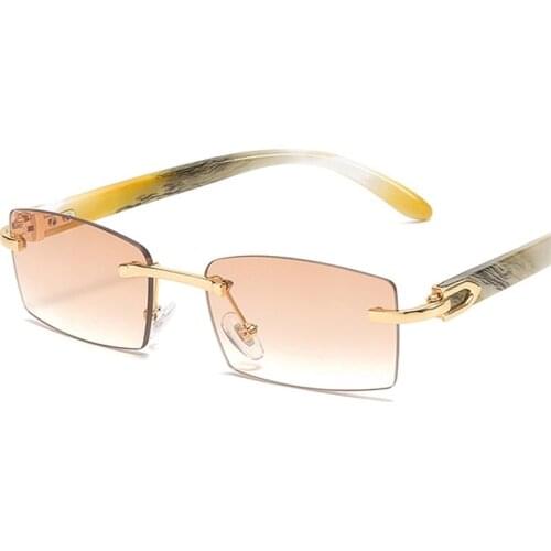 Fashion Small Rectangle Women Sunglasses Vintage Rimless Clear Ocean Gradient Sun Glasses Designer Men Shades UV400