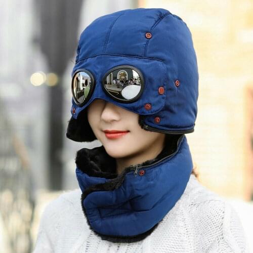 Thermal Winter Trapper Hat with Glasses Autumn Winter Cycling Windproof Outdoor Cap TT@88