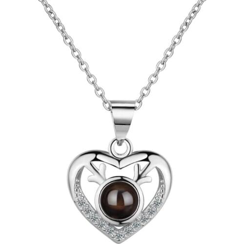 Trendy Silver 925 Pendant Necklace For Women Jewelry New Crystal Heart Deer Necklace Female Accessories Christmas Lover Gift
