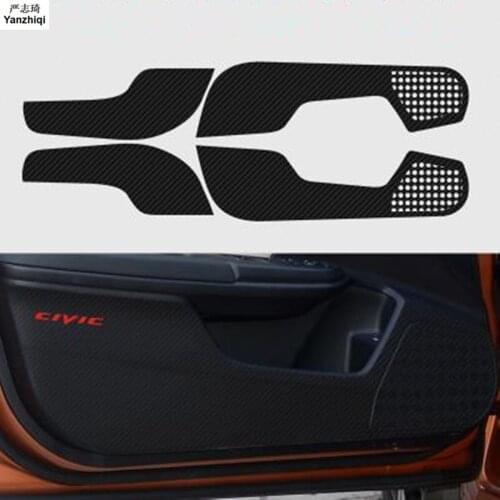 Carbon fiber 4pcs/lot Car Interior Decorative Sticker Four door kicking protection pad For Honda Civic 10th 2016 2017 2018