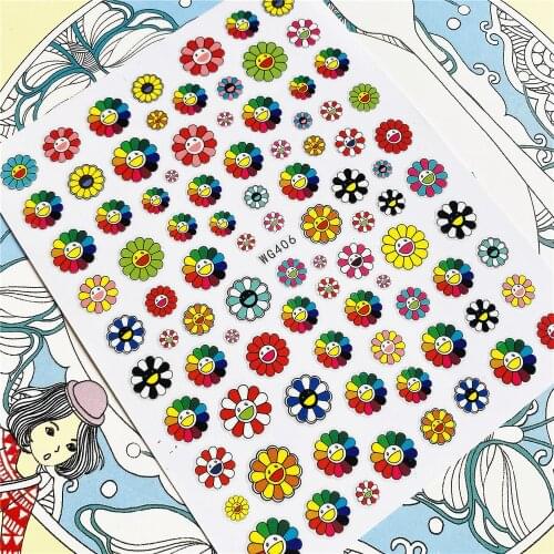 WG406 WG407 Sun flower daisy 3D Back glue Nail Art Stickers Decals Sliders Nail ornament decoration