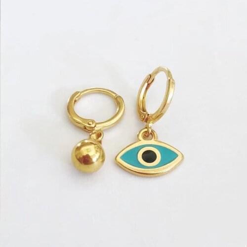2020 Punk Style Blue Eye Pendant Earrings Asymmetric Design Copper Plating Gold-color oorbellen Women Summer Charm boucle oreill