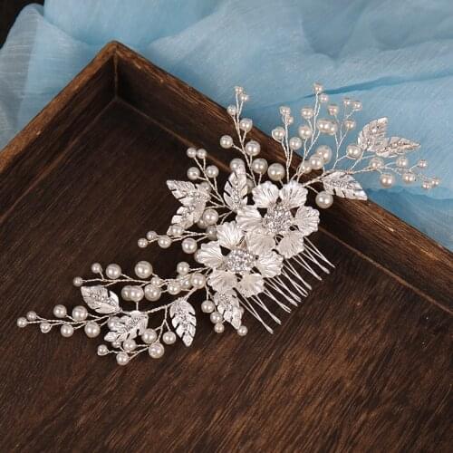 Wedding Hair Accessories Silver Color Luxury Flowers Handmade Hair Combs Pearl Crystal Women Bridal Headband Headpiece