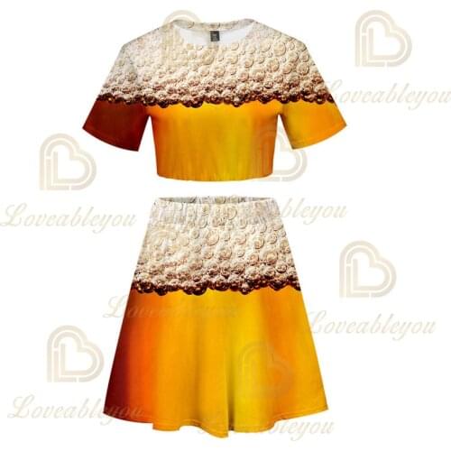 Beer Day 3D Print Tracksuit Female Two Piece Set Women Summer Short Sleeve Crop Top+Skirts Casual Girls Sexy Suit Clothes