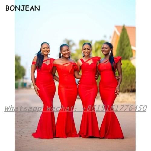Pink African Bridesmaid Dresses Mermaid 2021 One Shoulder Elastic Satin Bridesmaid Dress Plus Size for Women Wedding