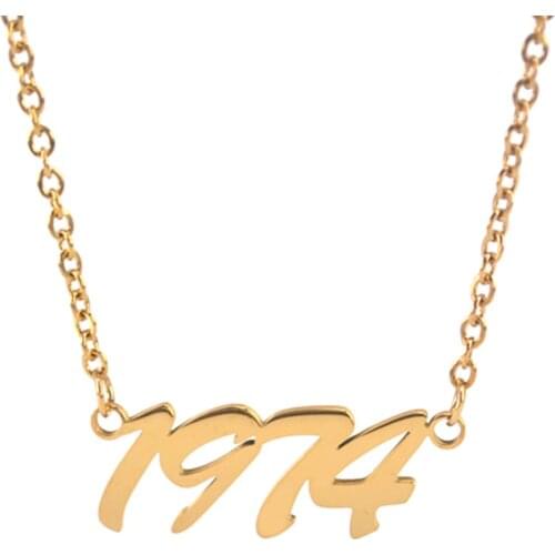 Stainless Steel 18K Gold Plated Jewelry Necklace Birth Year Personalized Number Custom Women Pedant