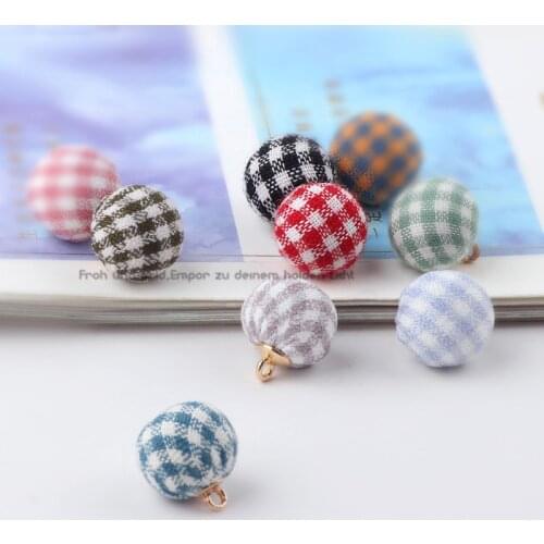 10pcs Korean Ball Pendant Plaid Fabric Covered Beads Charms Round Diy Earring Bracelet Making Handmade Jewelry Accessories