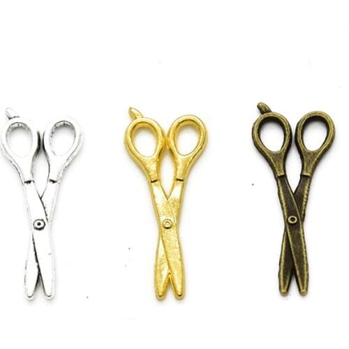 30PCS Wholesale Vintage Metal Tools Charms Scissors Pendant For DIY Jewelry Components Findings