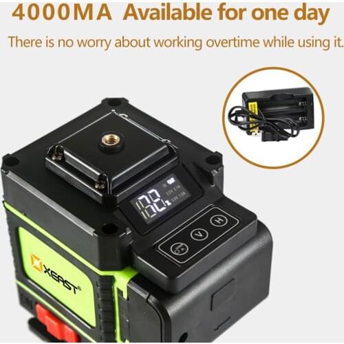 XEAST Laser Level 12 Lines 3D Self-Leveling 360 Horizontal &Vertical Cross Super Powerful Green Laser Beam Line LED Display