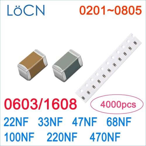 4000PCS SMD 0603 1608 X7R 22NF 33NF 47NF 68NF 100NF 220NF 470NF RoHS 16V 25V 50V 10% SMD Capacitor High Quality