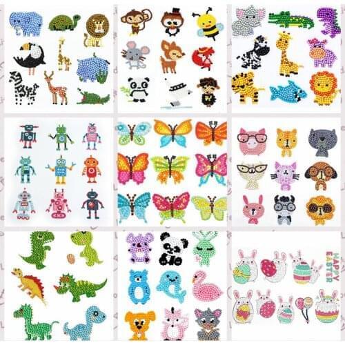 5D Diamond Painting Stickers Childrens Diamond Dot Kit Animal Rhinestone Sticker Cartoon Animal Sticker Kids Gift