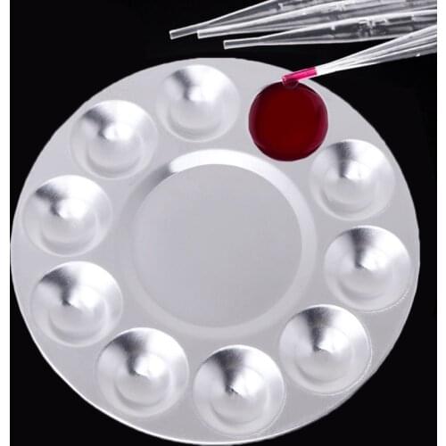 Aluminum Round Oil Painting Palette Nail Art Color Mixing Plate With 10 Grooves