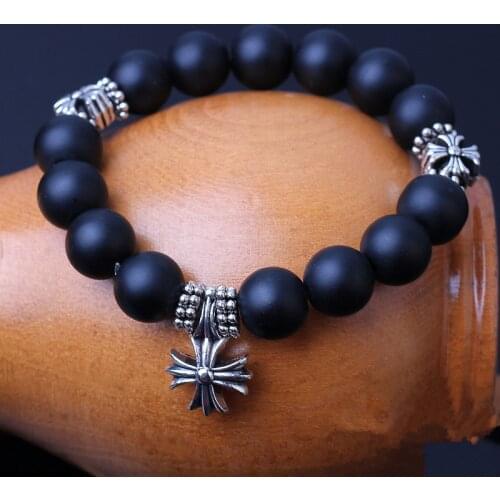 Natural Bian Stone Bianshi Black jade Bian Bracelet For Women Man black jade health cross braclets 12mm beads silver 925 jewelry