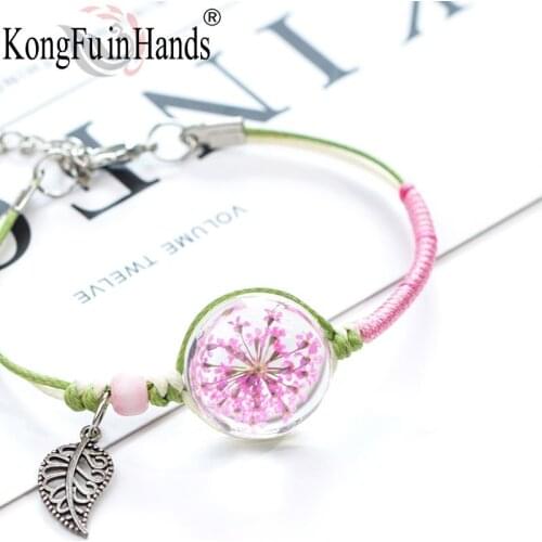 Dried Flower Specimen Bracelet Glass Bead Pendant Bracelets Sweet Style Birthday Gift For Students Friends Fashion Accessories
