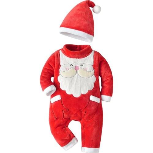 Baby Rompers Christmas Santa Claus Costume Toddler Unisex Winter Clothes Boys Girls Red Infant Plus velvet Jumpsuit