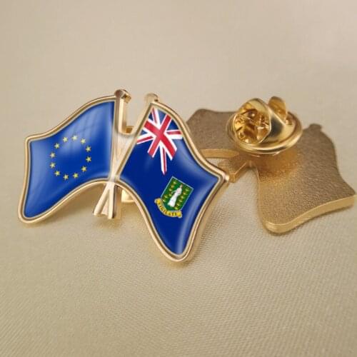 European Union and British Virgin Islands Crossed Double Friendship Flags Lapel Pins