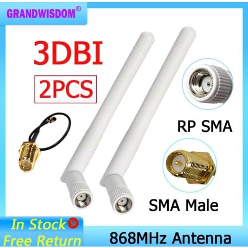 2pcs 868MHz 915MHz Antenna 3dbi RP-SMA Connector GSM 915 868 MHz antena antenne waterproof +21cm SMA Male /u.FL Pigtail Cable