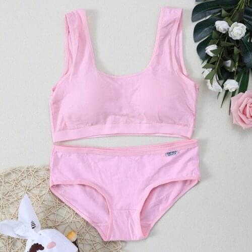 Girls Training Bra Pantie 2pcs Set Puberty Kid Soft Cotton Underwear Set Clothes
