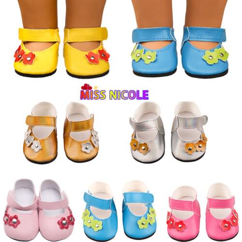 Doll Shoes 3 Flowers 5 Colors Handmade 7cm Shoes For 18 Inch American&43Cm Baby New Born Doll Accessories For Girl`s Gift DIY