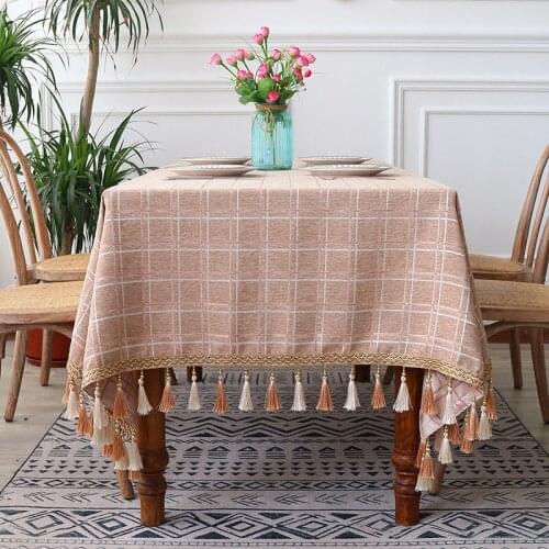 Sweet Home Decoration Table Cloth Linen Cotton Dining Desk Cover Large Size Rectangular Tablecloth with Tassel 140x220cm