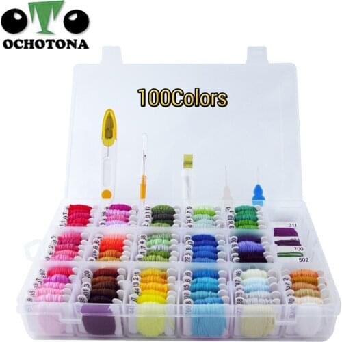 100pcs Embroidery Floss Cross Stitch Thread Kit with Threader Bobbins Sewing Needles Storage Box Embroidery Starter Kit Home DIY