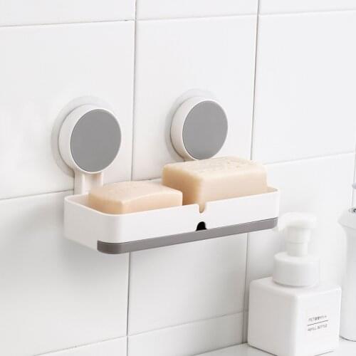 Wall-mounted household multifunctional non-perforated shelf bathroom toilet creative double drain soap box