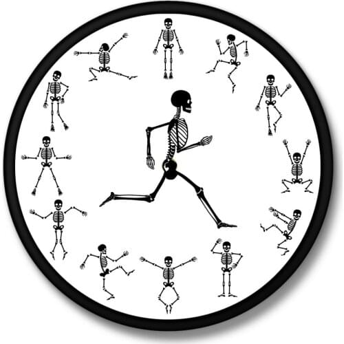 Running Skeleton Halloween Wall Clock Funny Dancing Jumping Skull Bones Wall Watch Novelty Silent Party Décor Accessories Clock