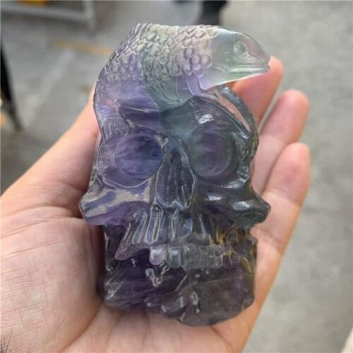 Natural Crystal Fluorite Hand Carved skull lizard Healing Home Decor Stone Craft 1PC