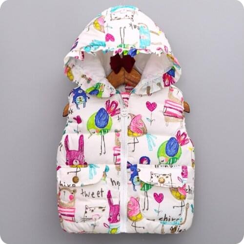 Girls Clothing Winter Outerwear&Coats bunny Graffiti Thick Princess Girls Vest Hooded Kids Jackets Baby Girl Warm Waistcoat
