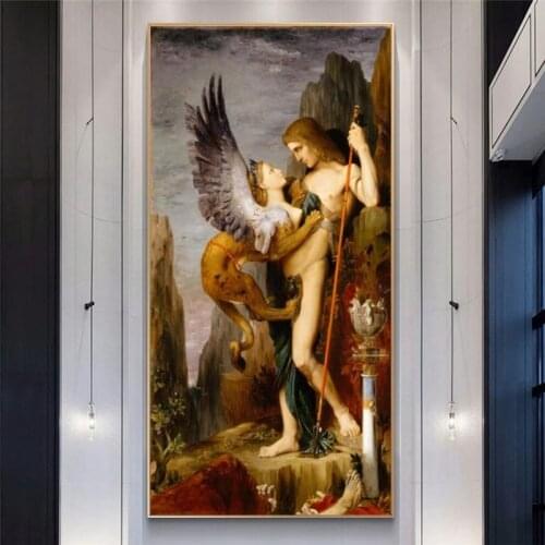 Oedipus and the Sphinx by Gustav Morrow Oil Painting Prints on Canvas Wall Art Famous Painting Pictures for Living Room Decor