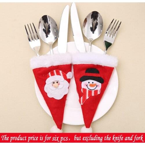 Olayer 6 PCS Dinnerware Sets Christmas Gift Caps Cutlery Holder Knife Fork Set Christmas Hat Storage Tool Christmas Ornament