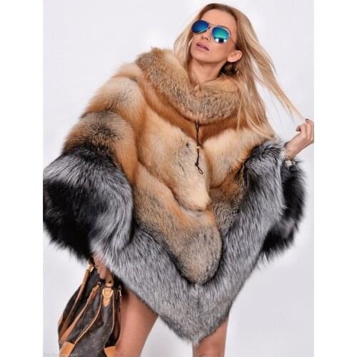 Runway style brand design women cloak red fox fur coat luxury elegant ladies genuine fox fur overcoat abrigo mujer