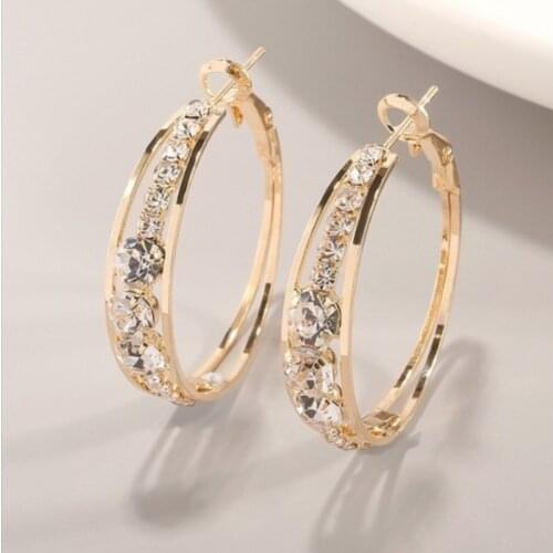 Personalized gold-plated diamond earrings circle rhinestone inlaid big ear ring circle ring earrings wedding party jewelry