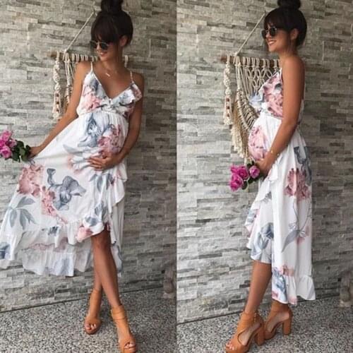 Maternity Dresses Maternity Clothes Floral Printed Ruffles Falbala Sundress For Pregnant Women Elegant Pregnancy Dresses Casual