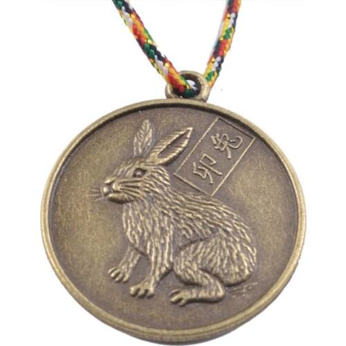 RABBIT CHINESE ZODIAC Charm Pendant Coin Lucky Feng Shui+Five Element Chain Y1091-4