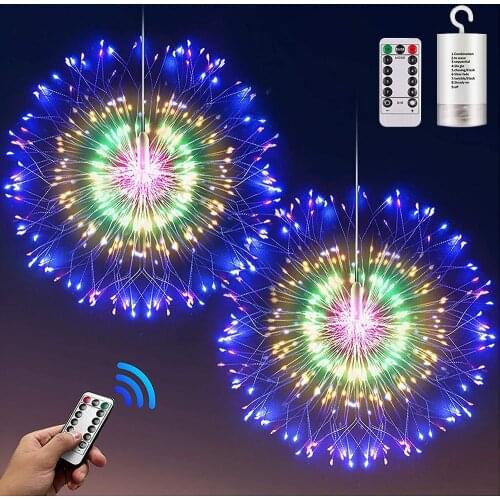 200LEDs Hanging Sphere Firework Lights 8 Modes Dimmable Remote Control Waterproof Fairy Lights Copper Wire Lights for Christmas