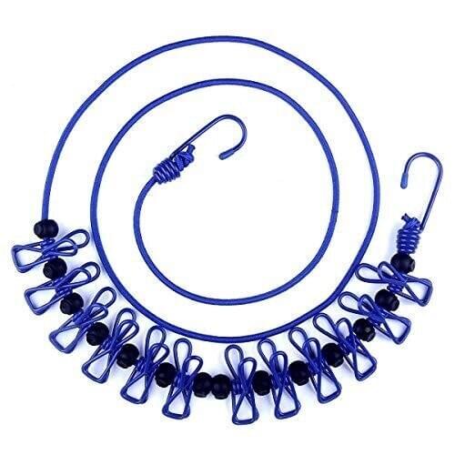 Portable Travel Clothesline Adjustable Elastic Travel Camping Retractable Clothesline with 12pcs Clips
