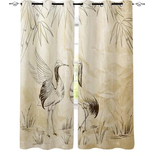 Animal Bird Bamboo Retro Window Curtains for Living Room Bedroom Kitchen Modern Curtains Home Decoration Drapes Blinds