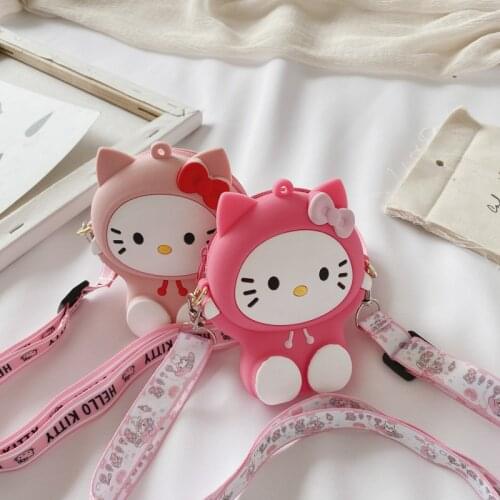 Sanrio Hello Kitty shoulder bag children messenger bag female cartoon silicone bag girl heart coin purse Melody mini messenger c