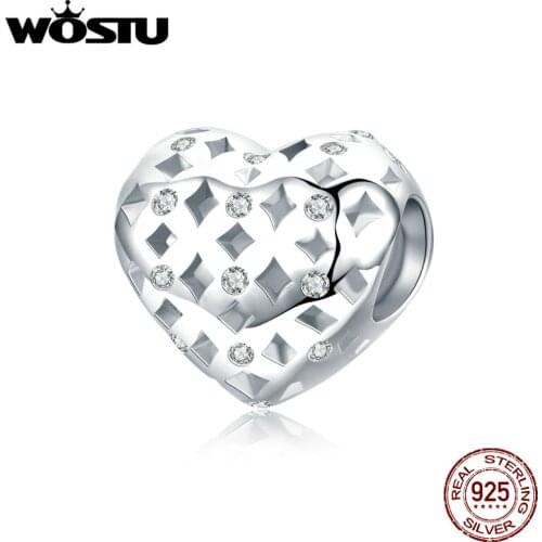 WOSTU 925 Sterling Silver Jewelry Fit Original Charms Bracelet Love Heart Bead Fit Original Charms Make Mothers day gift