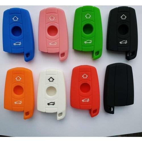 Silica Gel Smart Key Case For BMW Car X1 X5 X6 Z4 1 3 5 6 7 Series E90 E91 E92 E60 FOB Remote Guard Skin Jacket Cover 3 Button