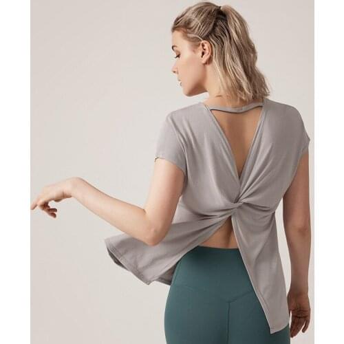Sport Shirt Women Loose Fit Modal Yoga Shirts Bat Sleeve Gym Fitness Tee Breathable Back Split Twist Workout Tops Sports Blouse