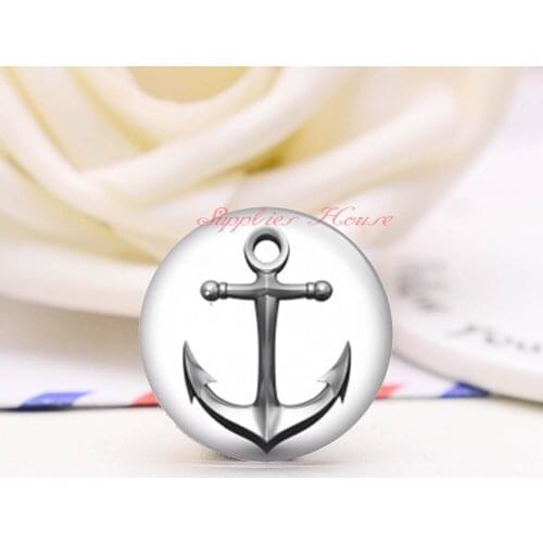Handmade Round Anchor photo glass Cabochons, Jewelry Finding Cameo Pendant Settings, (F008-249)