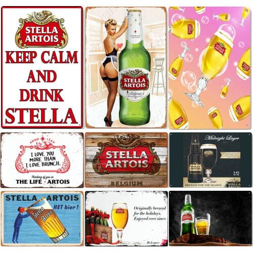 Stella Artois Shabby Chic Metal Plate Belgian Beer Tin Sign Tiki Bar Pub Wall Decoration Man Cave Vintage Art Poster N405