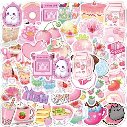 10/30/50PCS INS Style Cute Pink Pixel Cartoon Stickers DIY Bike Travel Luggage Laptop Graffiti Waterproof Sticker Kid Toy Decal