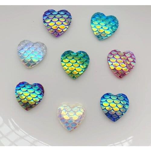 80PCS 12MM Flat back resin heart-shaped fish scale rhinestone AB color DIY jewelry production process decorative accessories