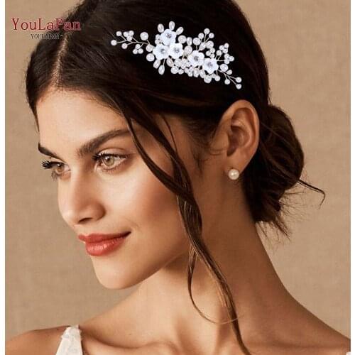 TOPQUEEN HP162 Silver Wedding Hair Piece White Hair Clip Pearl Headbands for Women Tiara Bridal Hair Pins Wedding Comb Set
