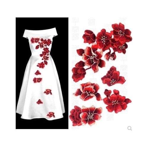 Embroidered magnolia flower applique DIY patch stickers Chinese style cheongsam decorative accessories 1set/5pcs
