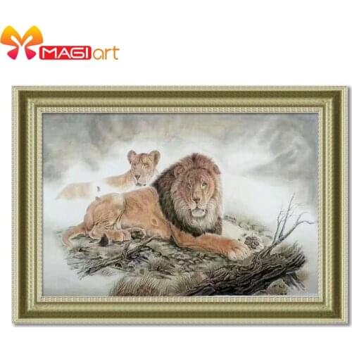 Cross stitch kits Embroidery needlework sets 11CT water soluble canvas patterns 14CT Chinese Style The Lion Couple-NCMA047